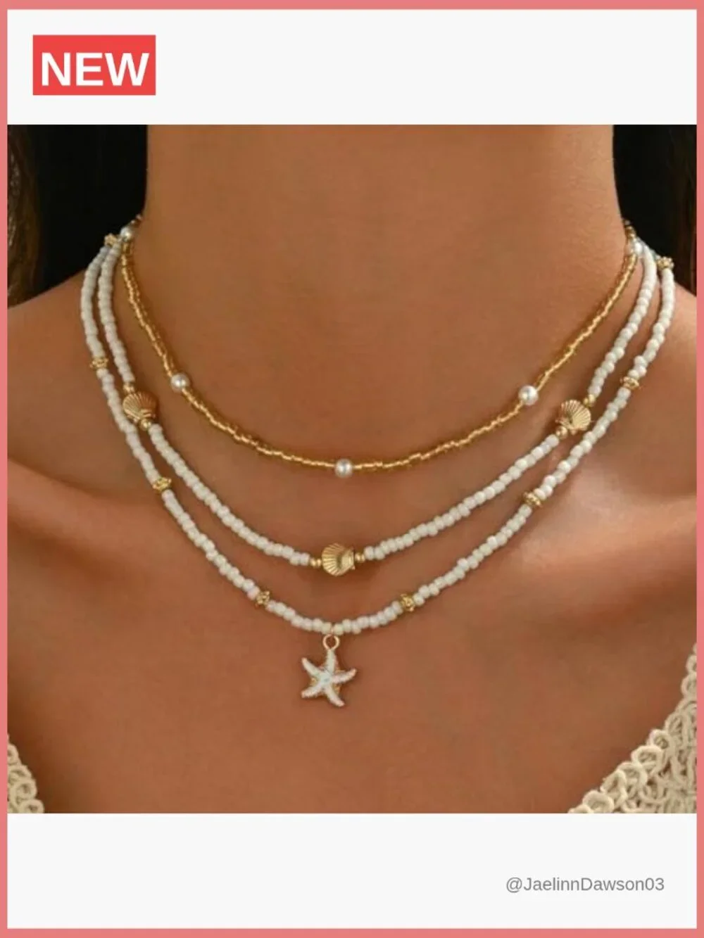 Shell Starfish Boho Layered Beaded Pearl Pendant Necklace 3-Piece Set